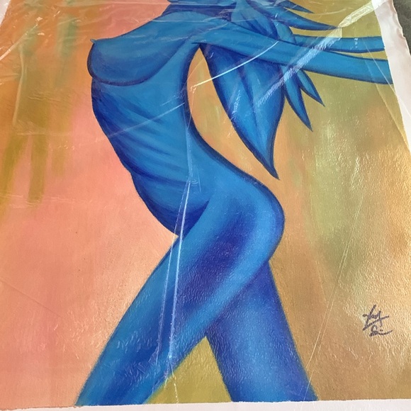Vibrant blue nude original oil painting. Approximately 20 3/4” x 24 1/2” - Picture 3 of 4